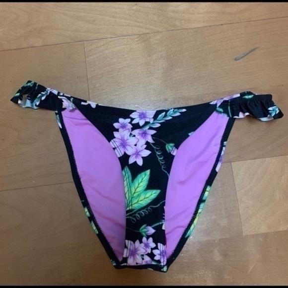 TopShop Black Flora Frill Tanga Bikini Bottom Sz 6 - Picture 3 of 6